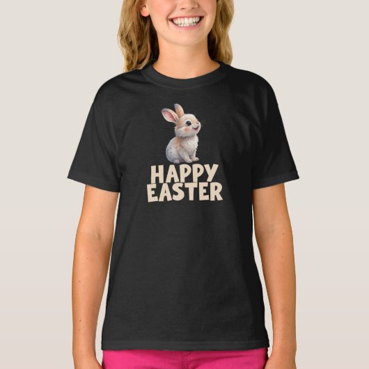 ハッピーイースター かわいいウサギ Tシャツ (正面)