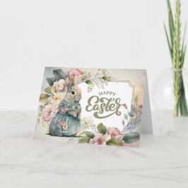ハッピーイースター。かわいいオールドファッションドバニー シーズンカード