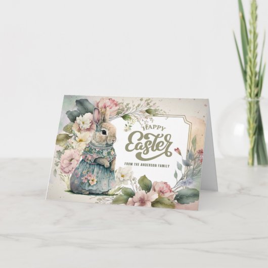 ハッピーイースター。かわいいオールドファッションドバニー シーズンカード (正面)