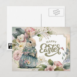 ハッピーイースター。かわいいオールドファッションドバニー シーズンポストカード