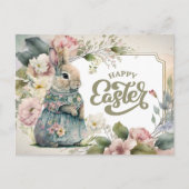 ハッピーイースター。かわいいオールドファッションドバニー シーズンポストカード (正面)