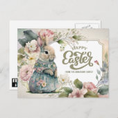 ハッピーイースター。かわいいオールドファッションドバニー シーズンポストカード (正面/裏面)