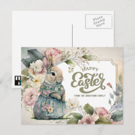 ハッピーイースター。かわいいオールドファッションドバニー シーズンポストカード