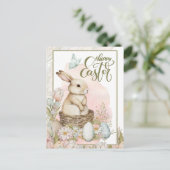 ハッピーイースター。かわいいバニーとエッグ シーズンポストカード (スタンド正面)