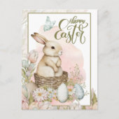 ハッピーイースター。かわいいバニーとエッグ シーズンポストカード (正面)