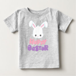 ハッピーイースター，かわいいバニー，ホワイトバニー，ウサギ ベビーTシャツ