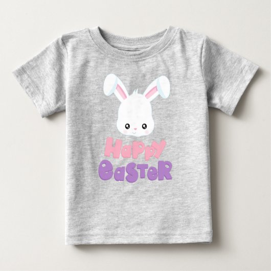 ハッピーイースター,かわいいバニー,ホワイトバニー,ウサギ ベビーTシャツ (正面)
