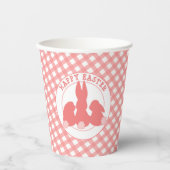 ハッピーイースター – かわいいバンニー&ピンクギンガム 紙コップ (正面)