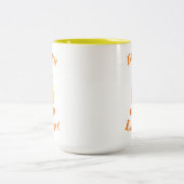 "ハッピーイースター"かわいいリトルイエローダックオレンジ文字 ツートーンマグカップ (中央)