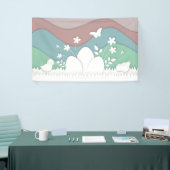 ハッピーイースター、かわいい雛、草の上のイースターエッグ 横断幕 (トレードショー)