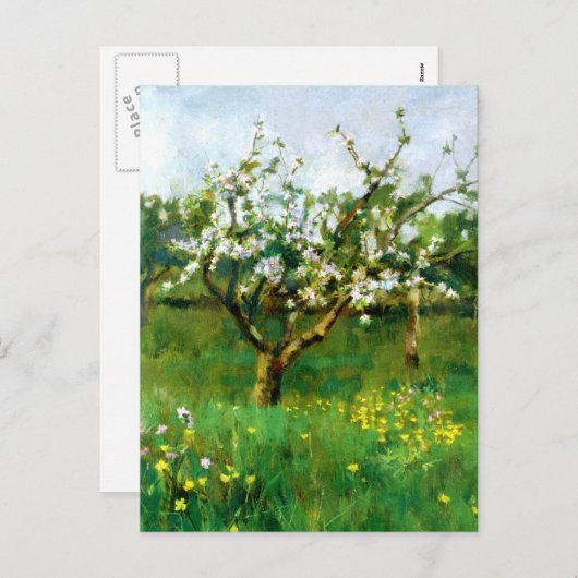 ハッピーイースター。アップルブロッサムファインアート シーズンポストカード (正面/裏面)
