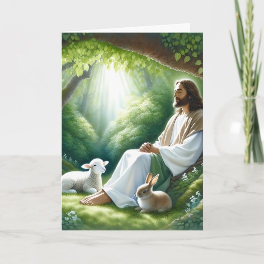 ハッピーイースター | イエスはラブスとバニーと一緒に座っていた カード (正面)