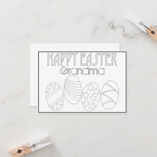 「ハッピーイースター」イースターの卵と文字の色付け カード (正面/裏面インサイチュ)