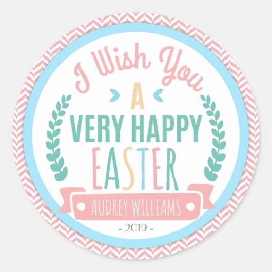ハッピーイースター |イースターウィッシュメッセージカード ラウンドシール (正面)