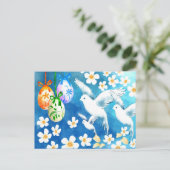 ハッピーイースター。イースターエッグと平和絵画鳩 シーズンポストカード (スタンド正面)