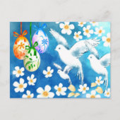 ハッピーイースター。イースターエッグと平和絵画鳩 シーズンポストカード (正面)
