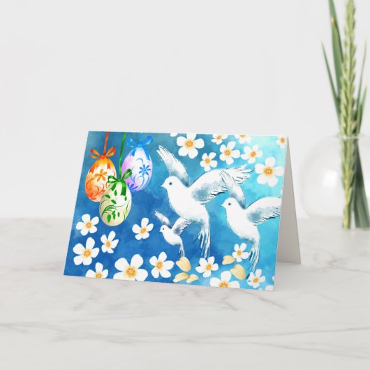 ハッピーイースター。イースターエッグと絵画ハト シーズンカード (正面)