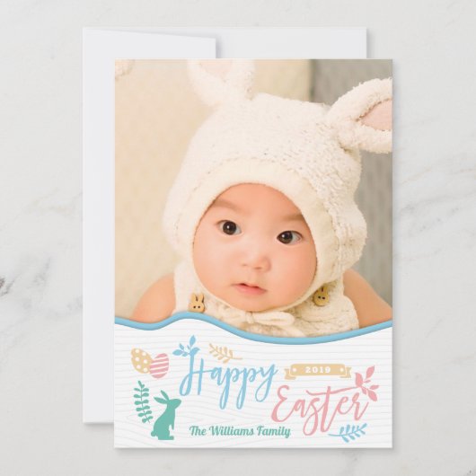 ハッピーイースター|イースターエッグのバニーの写真の休日カード シーズンカード (正面)