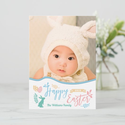 ハッピーイースター|イースターエッグのバニーの写真の休日カード シーズンカード (スタンド正面)