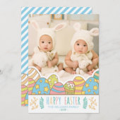 ハッピーイースター |イースターエッグバニーフォトホリデーカード シーズンカード (正面/裏面)