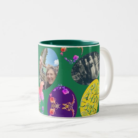 ハッピーイースター、イースターエッグw/3写真 ツートーンマグカップ (正面右)