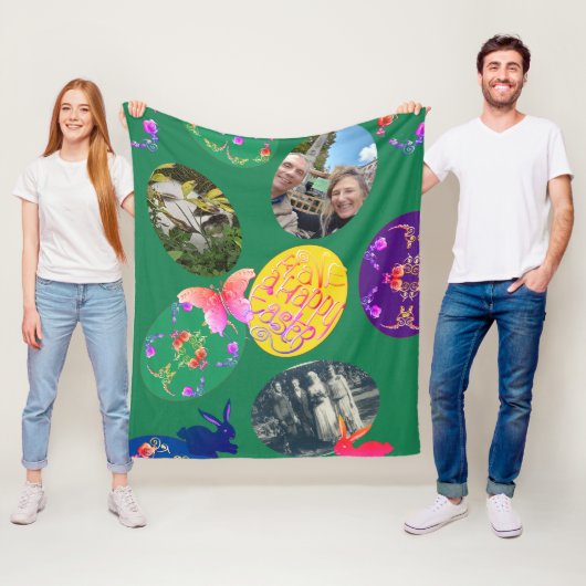 ハッピーイースター、イースターエッグw/3写真 フリースブランケット (インサイチュ)