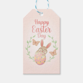 ハッピーイースター。イースターバニーと蝶 ギフトタグ