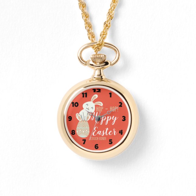 ハッピーイースター、イースターバニーシンプルかわいい家族 腕時計 (正面)