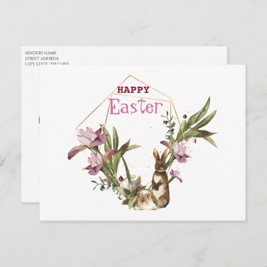 ハッピーイースター |イースターバニーバイオレットマグノリアリース シーズンポストカード (正面/裏面)