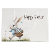 ハッピーイースター、イースターバニー歩くと卵 ラージペーパーバッグ (正面)