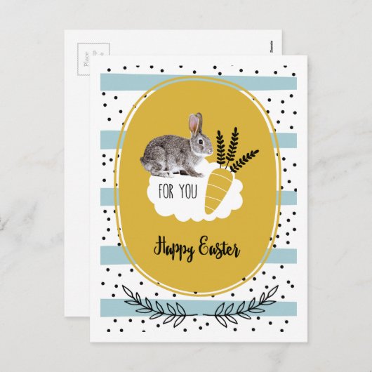 ハッピーイースター。イースターバニー シーズンポストカード (正面/裏面)