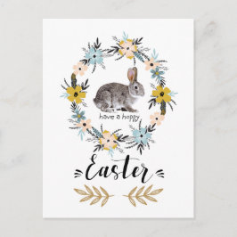 ハッピーイースター。イースターバニー&春の花 シーズンポストカード