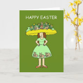 ハッピーイースター、イースターボンネットのレディー。 カード (黄色い花)