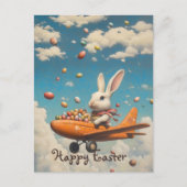 ハッピーイースター、イースター飛んでいるバニーと卵 シーズンポストカード (正面)