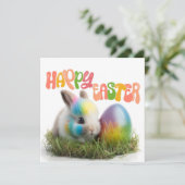 ハッピーイースター |ウサギとカラフル卵 カード (スタンド正面)