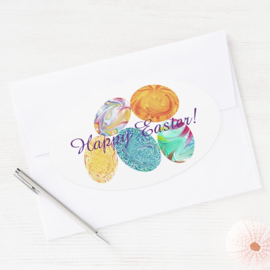 ハッピーイースター、エレガントイースターエッグの渦巻き 楕円形シール (封筒)