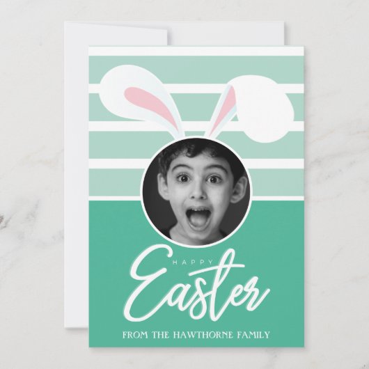 「ハッピーイースター」カスタム写真イースターバニーイヤーズ シーズンカード (正面)