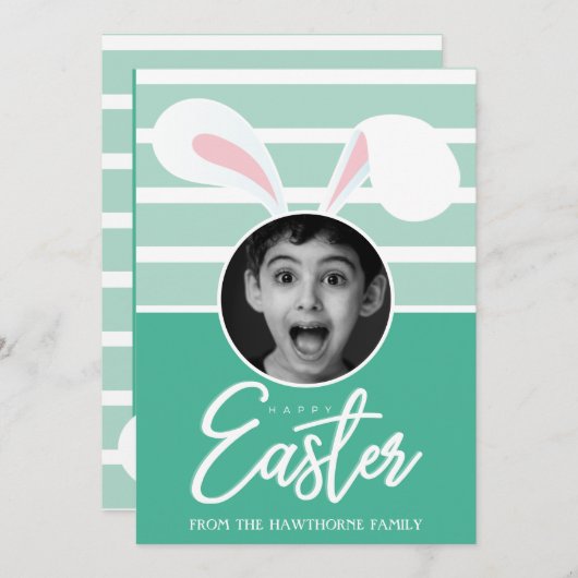 「ハッピーイースター」カスタム写真イースターバニーイヤーズ シーズンカード (正面/裏面)
