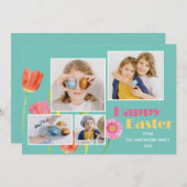 「ハッピーイースター」カスタム4フォトモダンフローラ シーズンカード (正面/裏面)