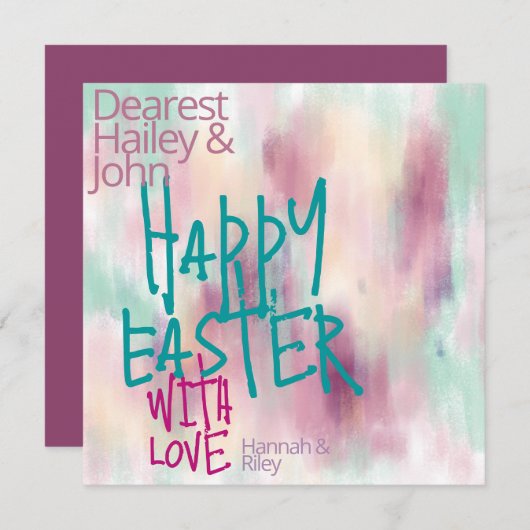 「ハッピーイースター」 カラフル|水グランジ色イースター シーズンカード (正面/裏面)