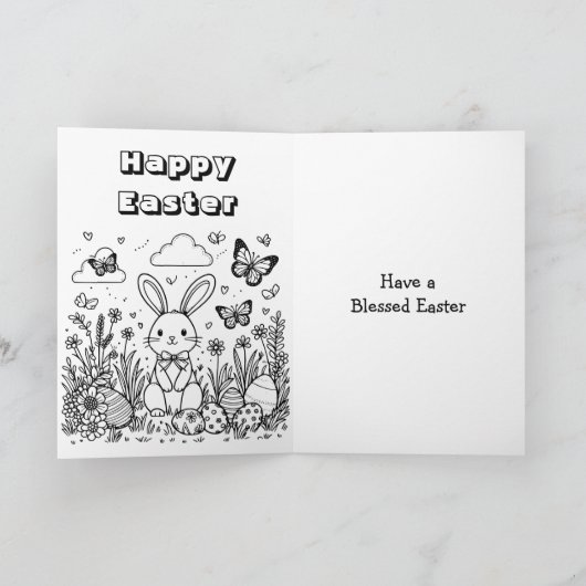 ハッピーイースター | カラーリングページ内の漫画バニー カード (内部)