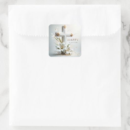 ハッピーイースター・クロス・アンド・リリー封筒用シール スクエアシール (バッグ)