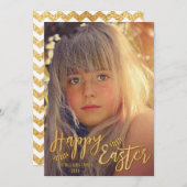 ハッピーイースター |グリッター金ゴールドフォトホリデーカード シーズンカード (正面/裏面)