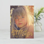ハッピーイースター |グリッター金ゴールドフォトホリデーカード シーズンカード (スタンド正面)