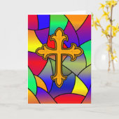 ハッピーイースター |ステンドグラスと十字架 カード (黄色い花)