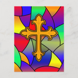 ハッピーイースター |ステンドグラスと十字架 ポストカード