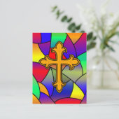 ハッピーイースター |ステンドグラスと十字架 ポストカード (スタンド正面)