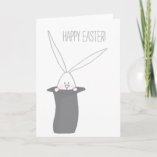 ハッピーイースター!トップハットに入ったかわいいバニー シーズンカード (正面)