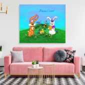 ハッピーイースター!バニーとシックのウサギ キャンバスプリント (インサイチュ (リビング))