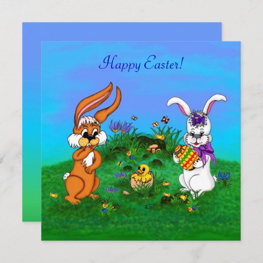 ハッピーイースター!バニーとシックのウサギ シーズンカード (正面/裏面)